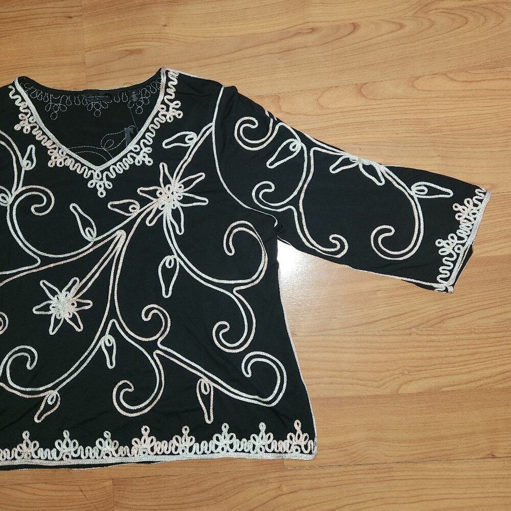 Investments II || Embroidered Black and Silver Dress Top || EUC - Picture 4 of 9